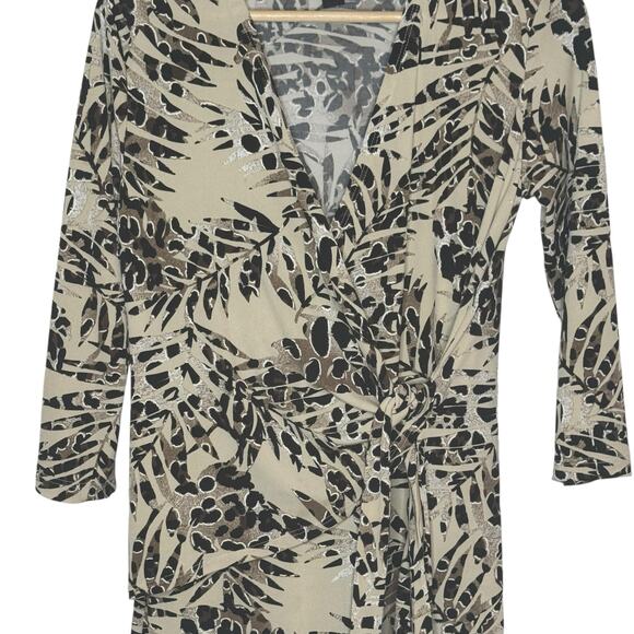 Clara Sun Woo Size Small Animal Palm Tree Print Faux Wrap Micro Mini Dress - Picture 3 of 8